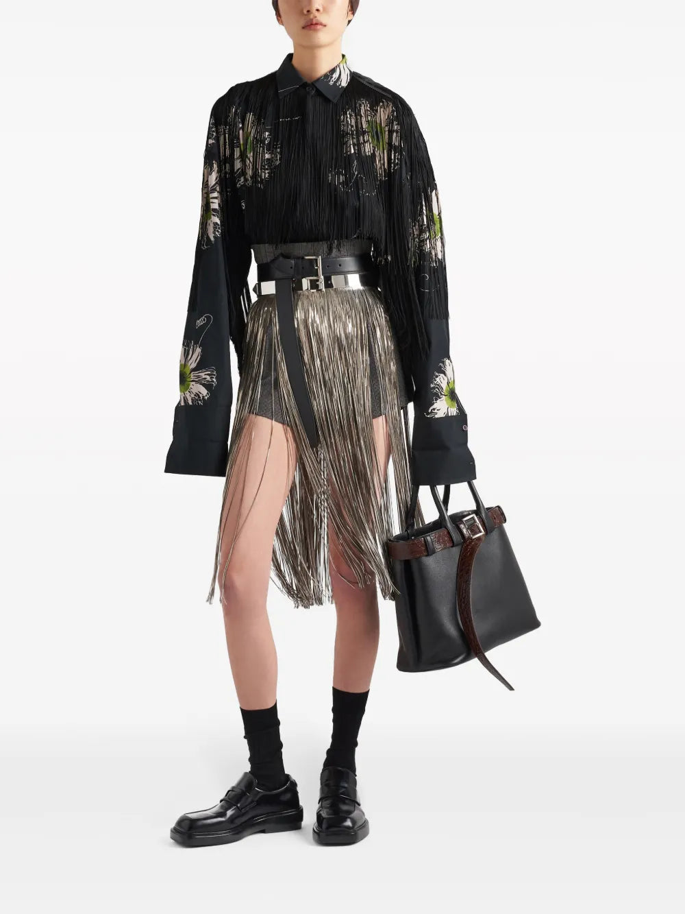 Floral-Print Fringed Shirt