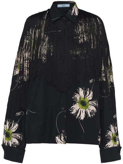 Floral-Print Fringed Shirt