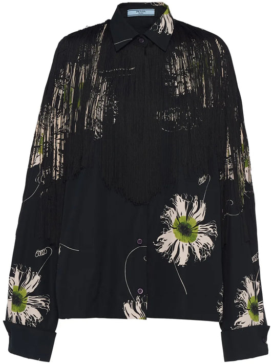 Floral-Print Fringed Shirt
