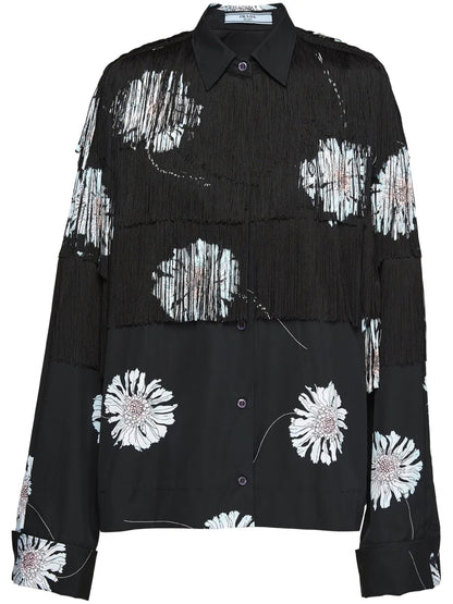 Floral-Print Fringed Shirt