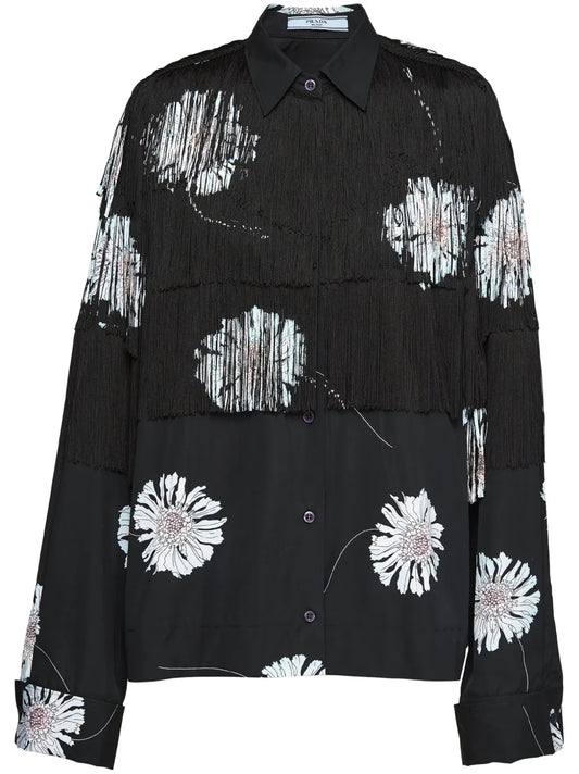 Floral-Print Fringed Shirt