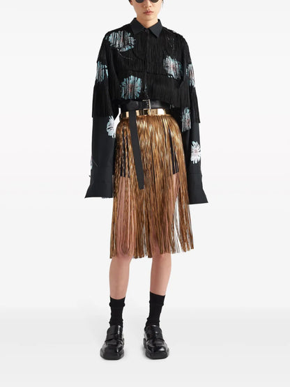 Floral-Print Fringed Shirt