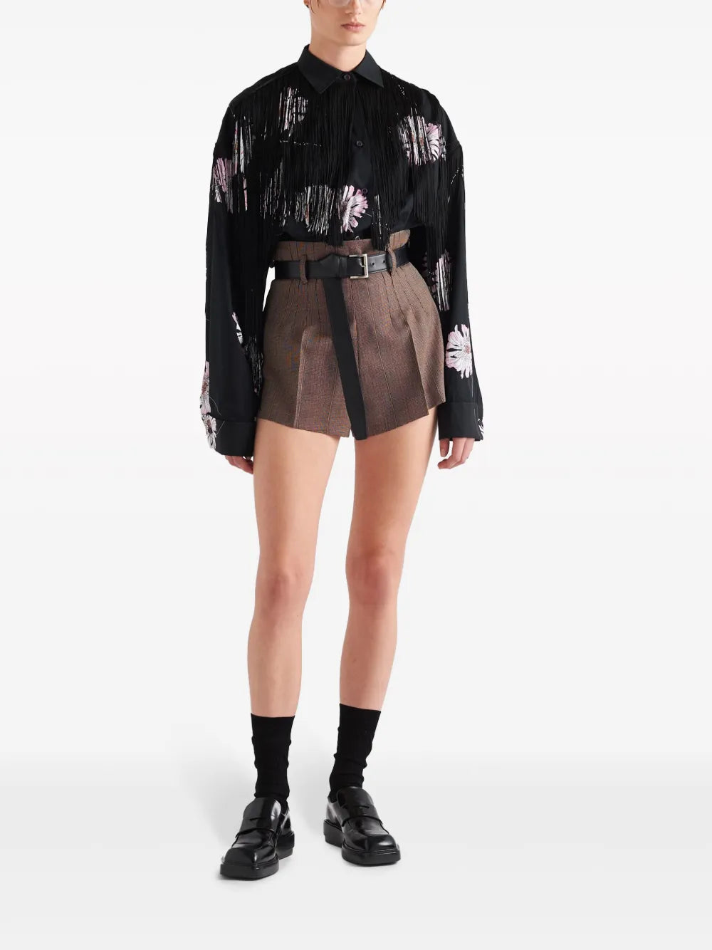 Floral-Print Fringed Shirt