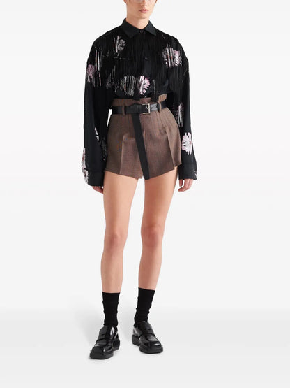 Floral-Print Fringed Shirt