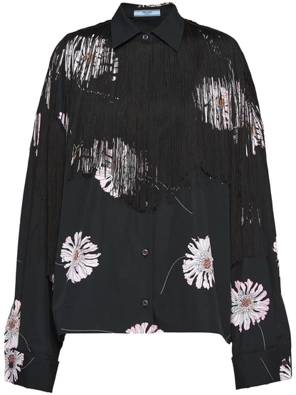 Floral-Print Fringed Shirt