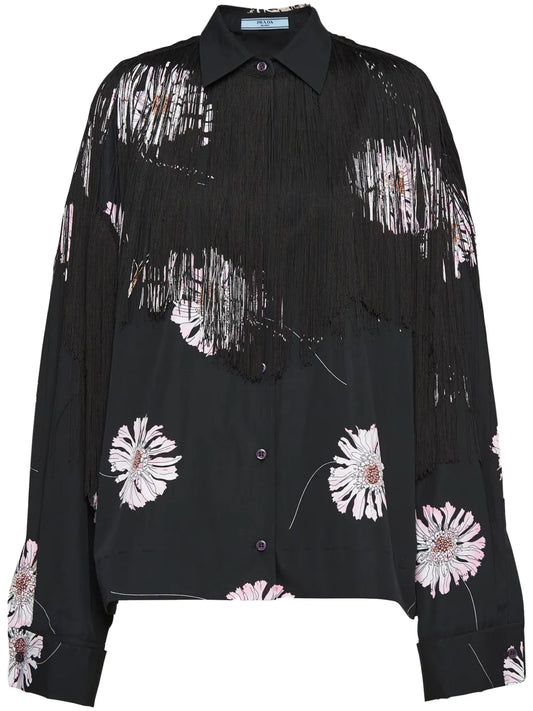 Floral-Print Fringed Shirt