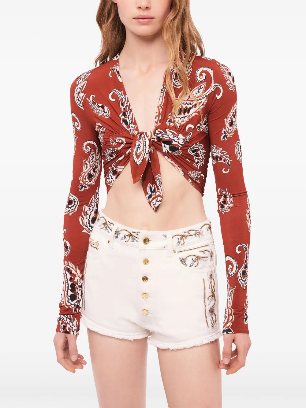 Embroidered Denim Shorts