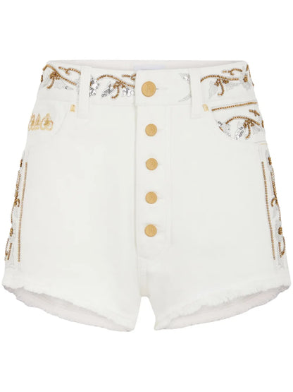 Embroidered Denim Shorts