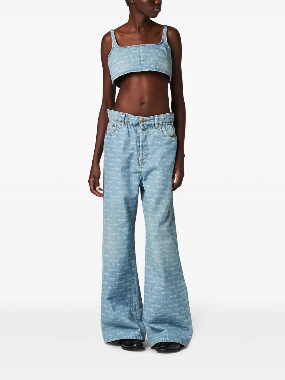 Logo-Print Denim Crop Top
