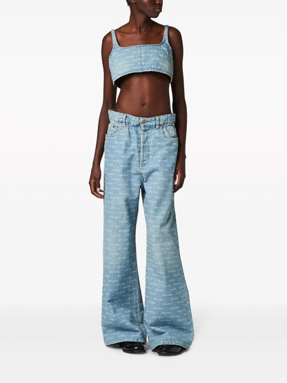 Logo-Print Denim Crop Top
