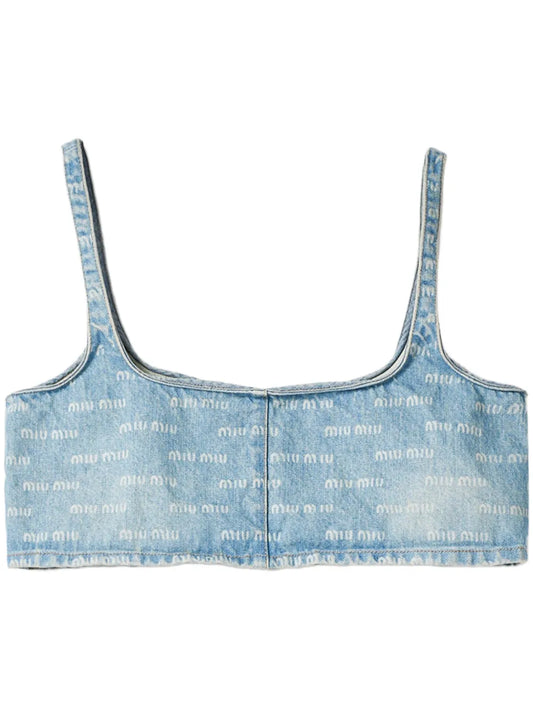 Logo-Print Denim Crop Top