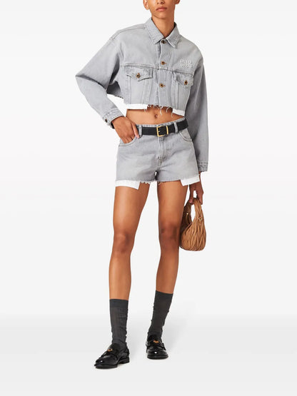 Logo-Appliqué Cropped Denim Jacket