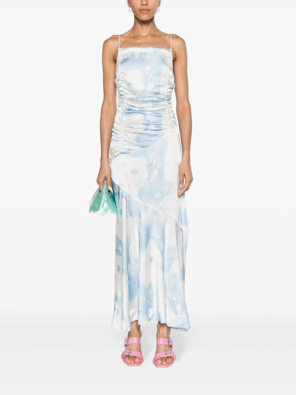 Cloud-Print Satin Maxi Dress