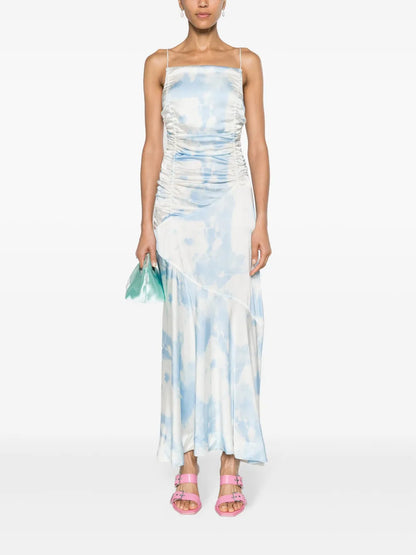 Cloud-Print Satin Maxi Dress
