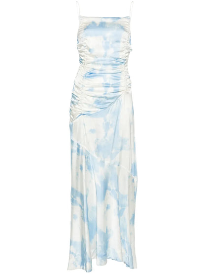 Cloud-Print Satin Maxi Dress