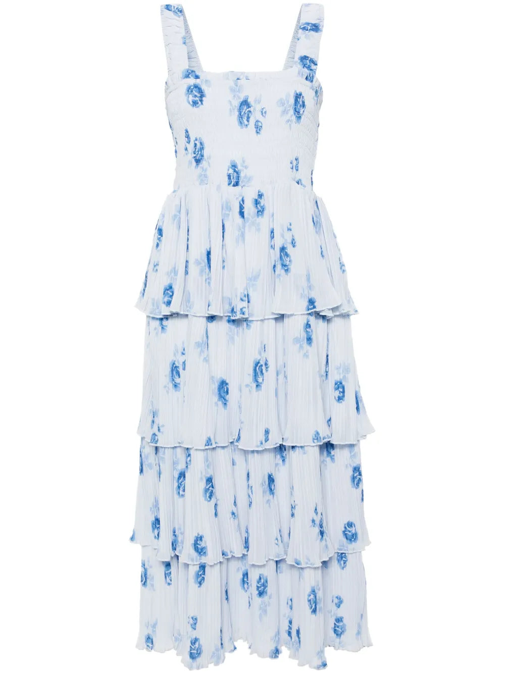 Floral-Print Plissé Midi Dress