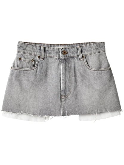 Logo-Embroidered Denim Miniskirt