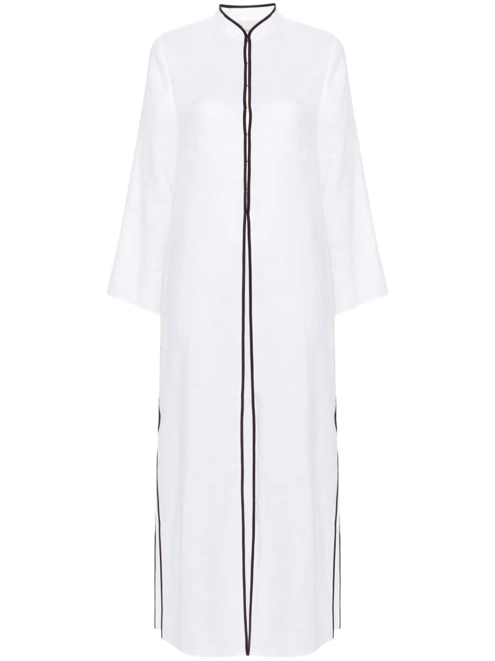 Contrasting-Trim Linen Maxi Caftan