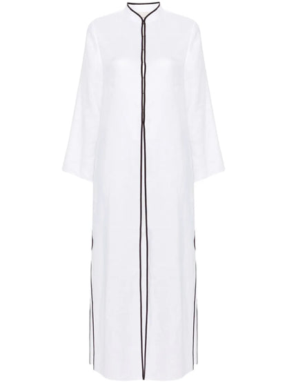 Contrasting-Trim Linen Maxi Caftan