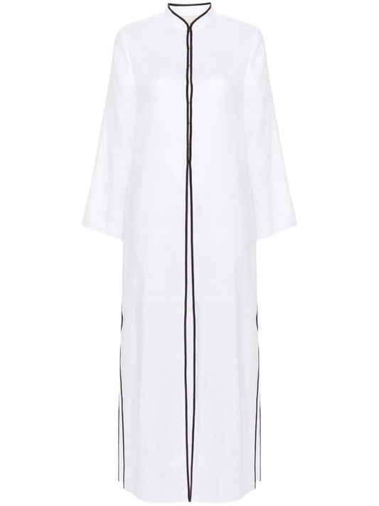 Contrasting-Trim Linen Maxi Caftan
