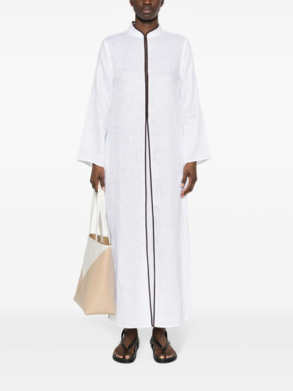 Contrasting-Trim Linen Maxi Caftan
