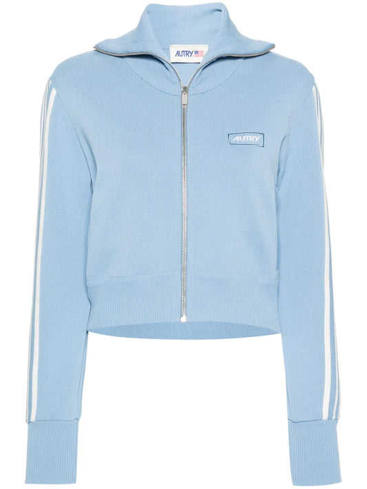 Intarsia-Logo Zip-Up Cardigan