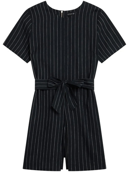 Pinstriped Belted Playsuit