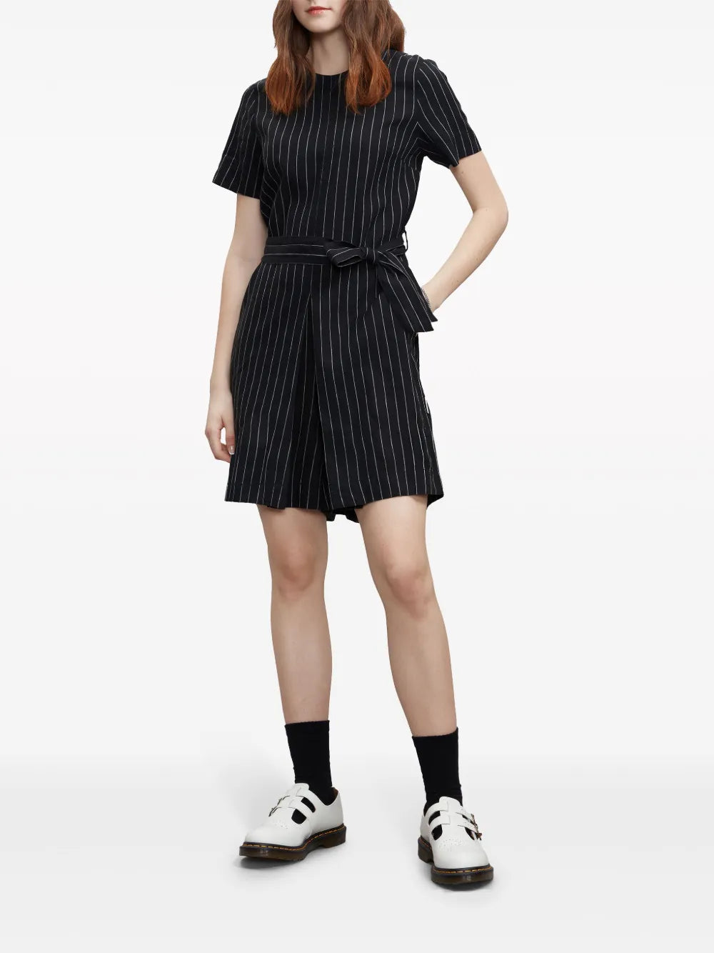Pinstriped Belted Playsuit
