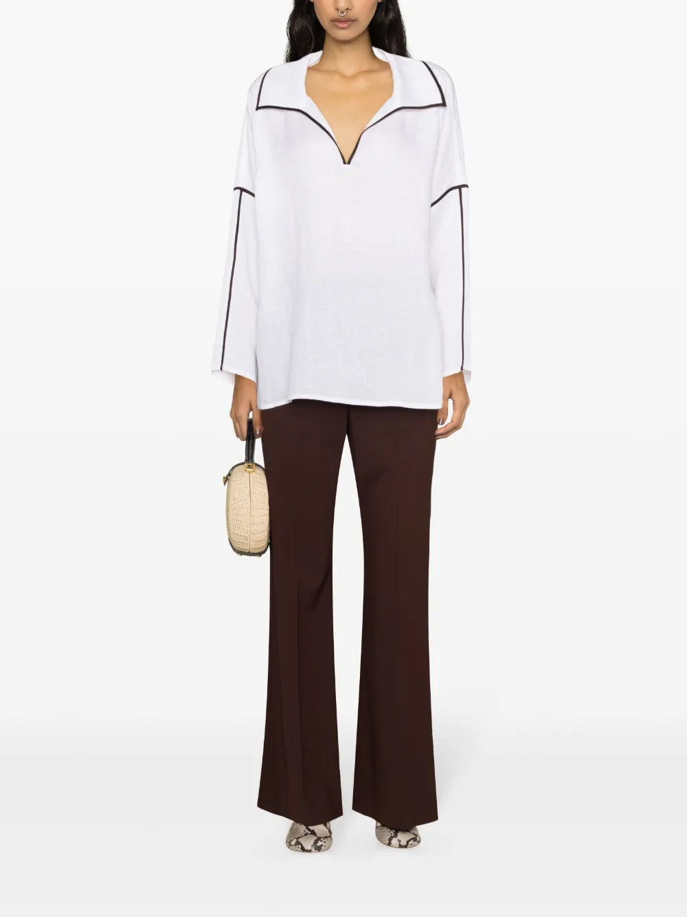 Contrasting-Trim Linen Shirt