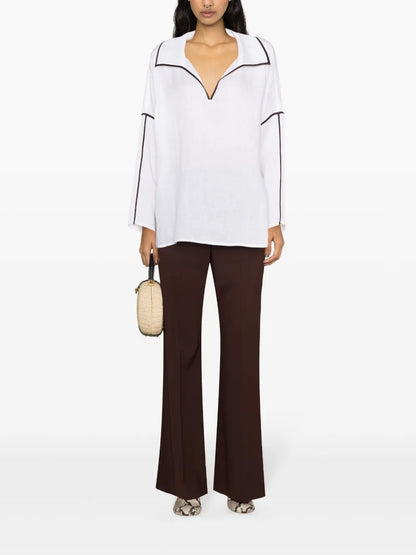 Contrasting-Trim Linen Shirt