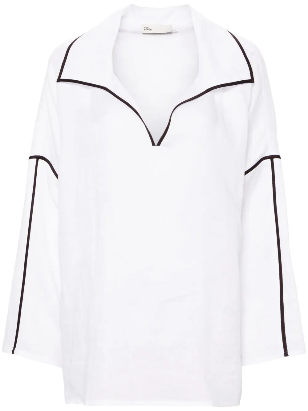 Contrasting-Trim Linen Shirt