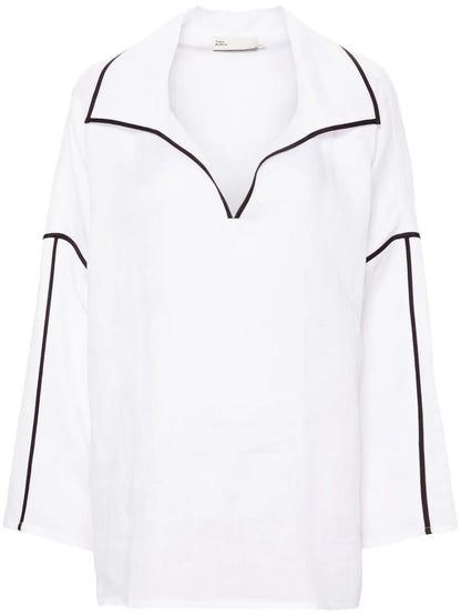 Contrasting-Trim Linen Shirt