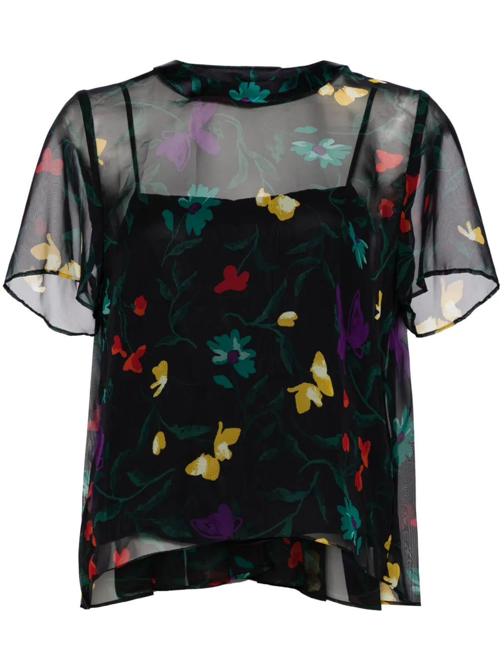 Floral-Print Sheer Top