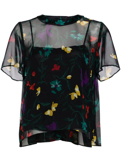 Floral-Print Sheer Top
