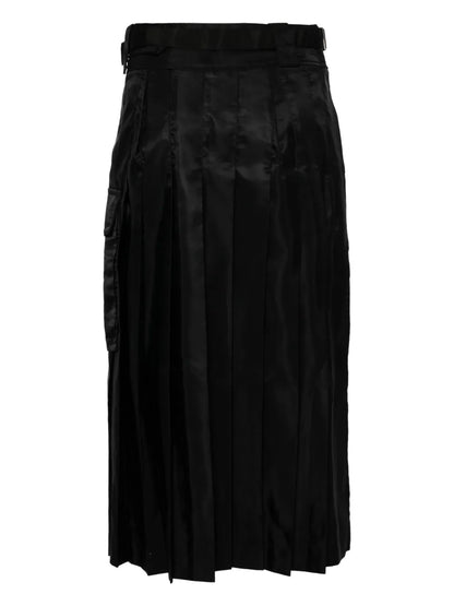 Pleated Twill Midi Skirt