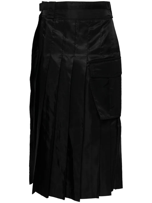 Pleated Twill Midi Skirt