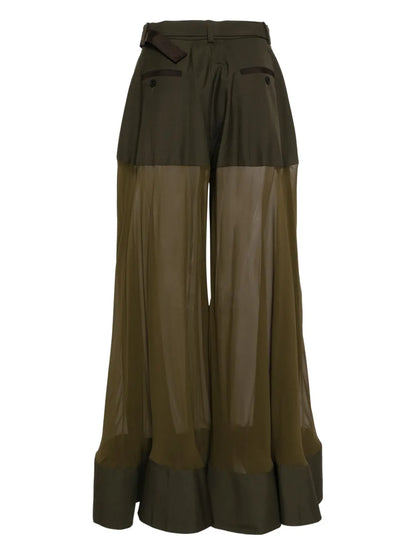 High-Waisted Belted Silk Trousers