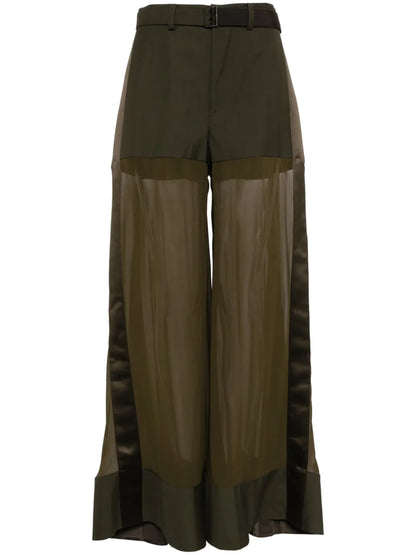 High-Waisted Belted Silk Trousers