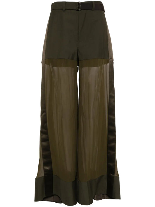 High-Waisted Belted Silk Trousers