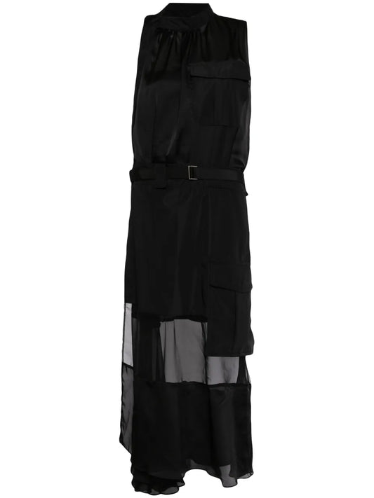 Sheer-Panelled Belted Dress