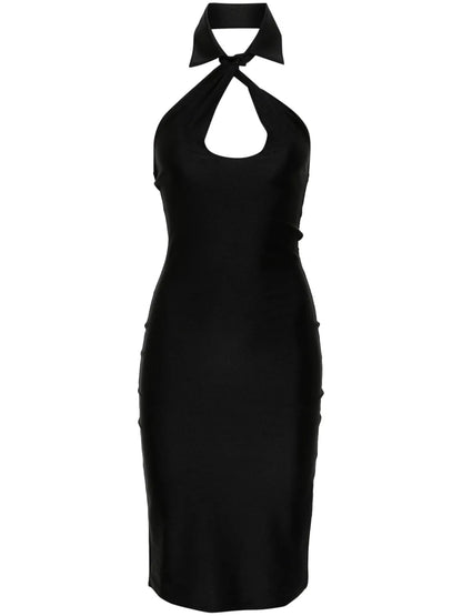 Halterneck Satin Midi Dress