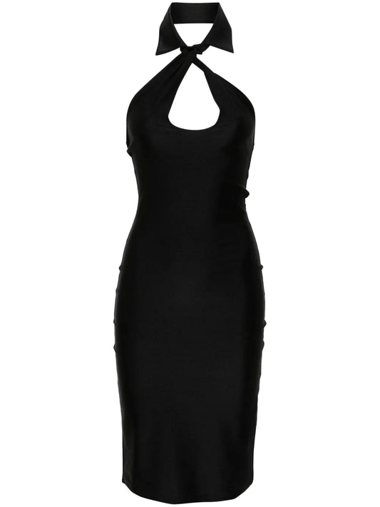 Halterneck Satin Midi Dress