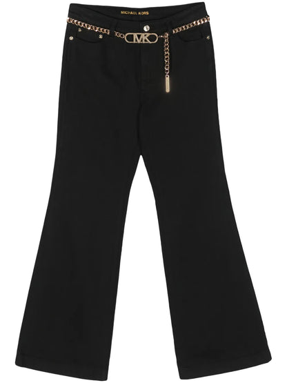 Chain-Belt Flared Cotton Jeans