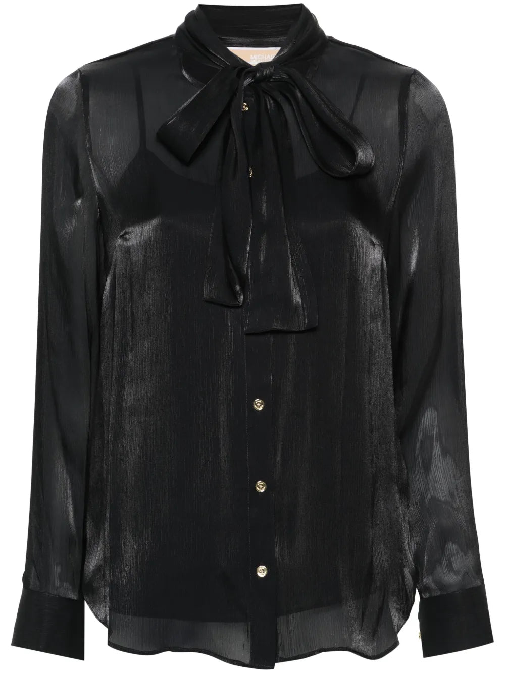 Iridescent Crinkled Pussy-Bow Shirt