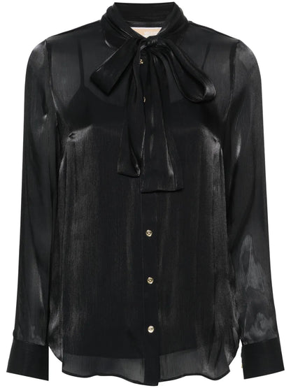 Iridescent Crinkled Pussy-Bow Shirt