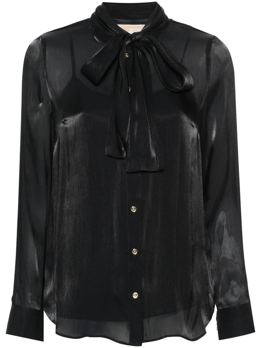 Iridescent Crinkled Pussy-Bow Shirt