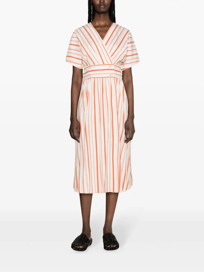 Striped Wrap Midi Dress
