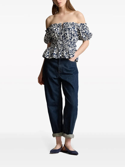 Prt 60/1 Cottn Ppln-Ss Aspn Tp-Short Sleeve-Blouse