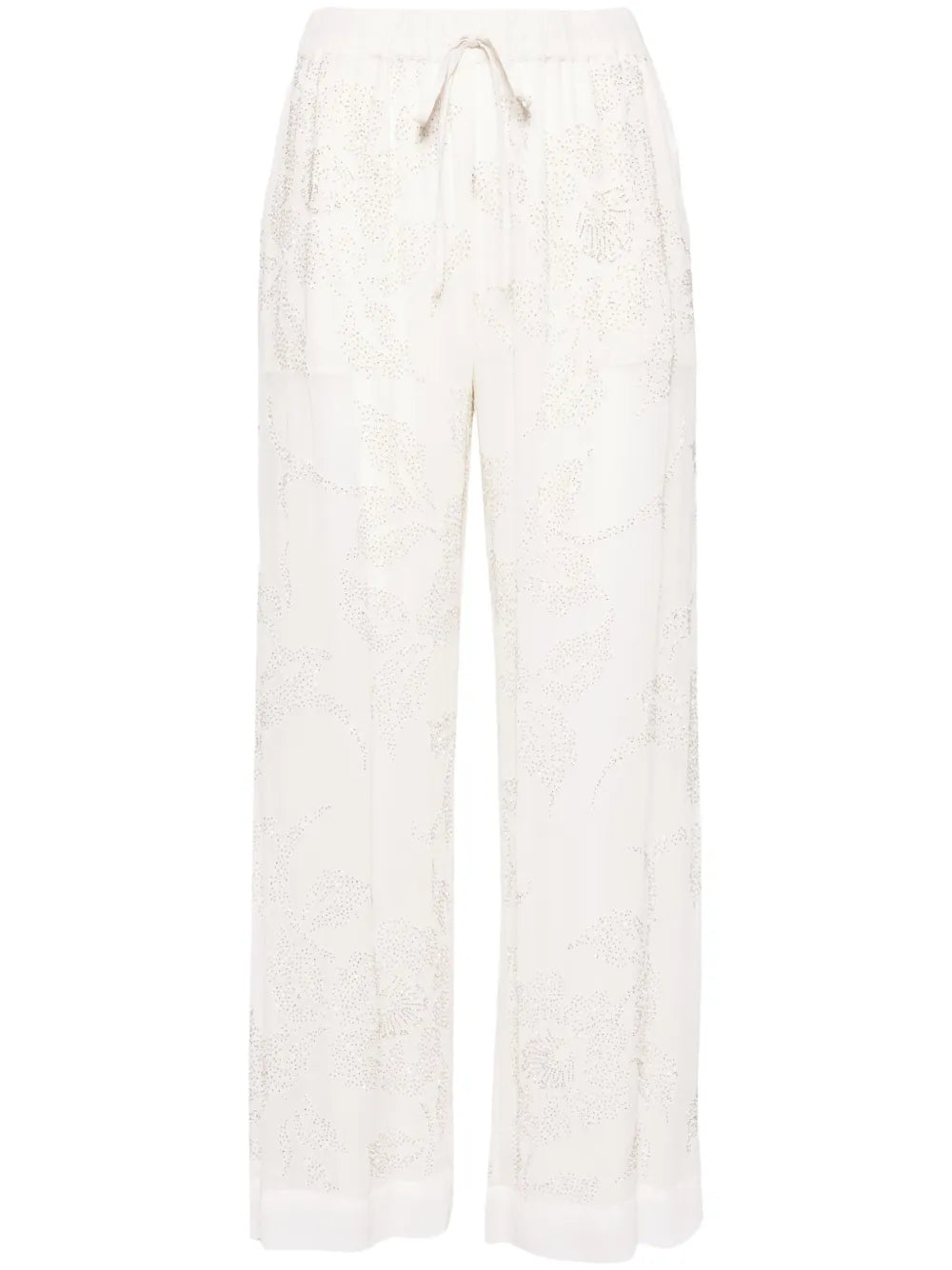 Bead-Embellished Wide-Leg Trousers