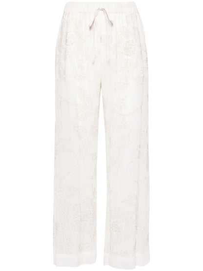 Bead-Embellished Wide-Leg Trousers